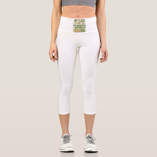 My Class Is Full Of Lucky Charms Patricks Teacher Capri Leggings (Front)