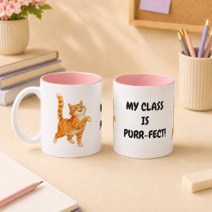 My Class Is Purr-fect Funny Orange Cat Teacher Two-Tone Coffee Mug