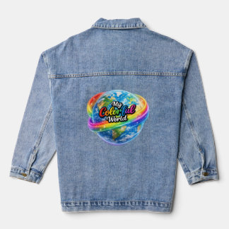 My Colorful World Rainbow Globe Denim Jacket