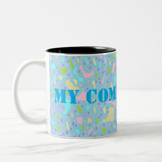 My Comfort words pale blue patterned mug (Left)