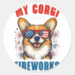My Corgi Loves Fireworks 4th Of July Patriotic Dog Classic Round Sticker