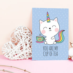 My Cup of Tea Cute Kawaii Catcorn Valentines Day Holiday Card