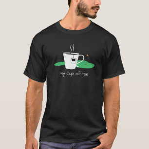 My cup of tee with tea and flag on green golfer