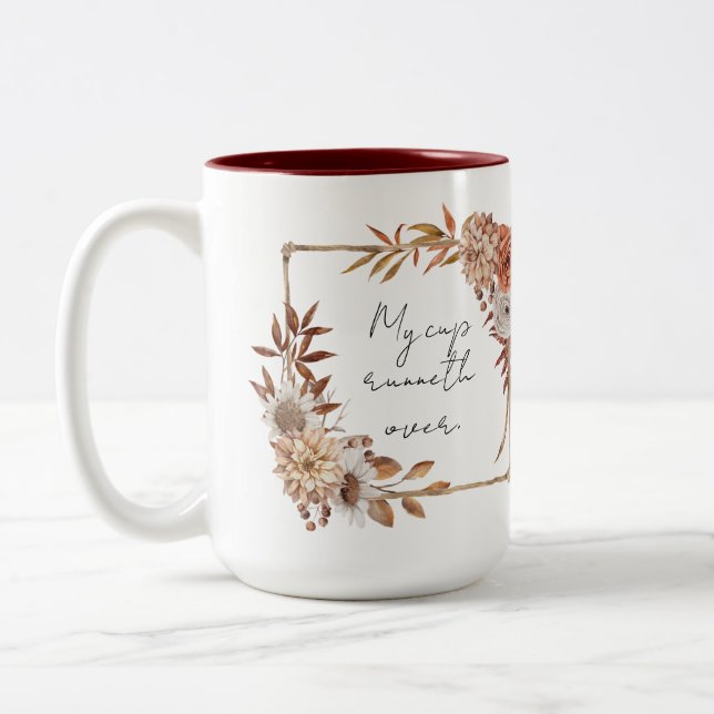 My cup runneth over floral Christian coffee mug (Left)
