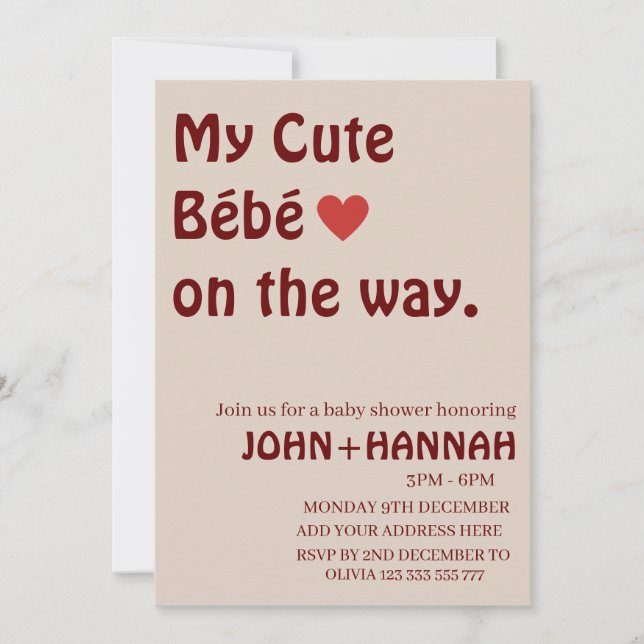 My Cute Bébé on the Way Funny Co-ed Baby Shower Invitation (Front)