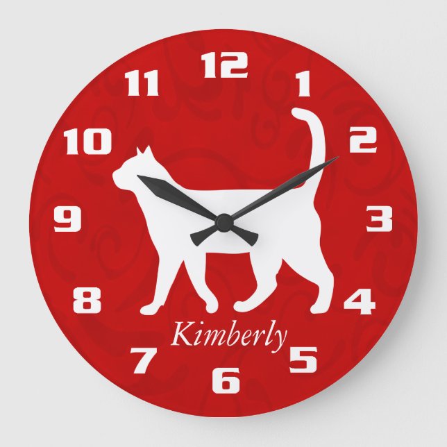 My Cute Cat Custom Add name Monogram Pet Large Clock (Front)