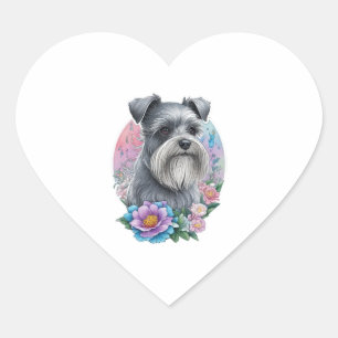 My cute Schnauzer dog and his flowers. Heart Sticker