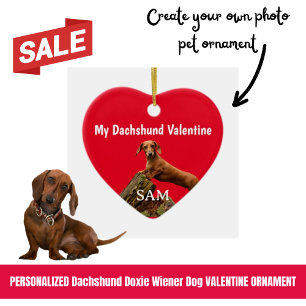 My Dachshund Valentine Red Photo Name Ceramic Ornament