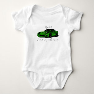 My Dad likes to play with Corvettes C6 Green Baby Bodysuit