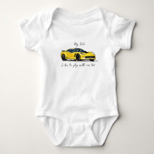 My Dad likes to play with Corvettes C7 Yellow Baby Bodysuit