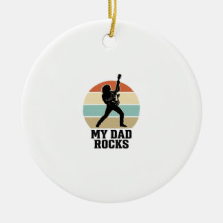 My Dad Rocks Vintage Guitar Sunset Shirt Design_1 Ceramic Ornament