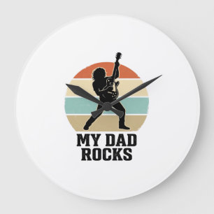 My Dad Rocks Vintage Guitar Sunset Shirt Design_1 Large Clock