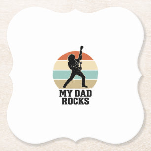 My Dad Rocks Vintage Guitar Sunset Shirt Design_1 Paper Coaster