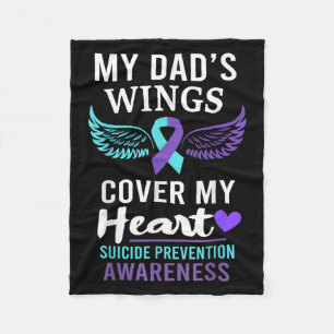 My Dad's Wings Cover Heart Suicide Awareness Ribbo Fleece Blanket