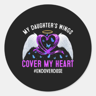 My Daughter's Wings Cover My Heart Purple Ribbon 1 Classic Round Sticker