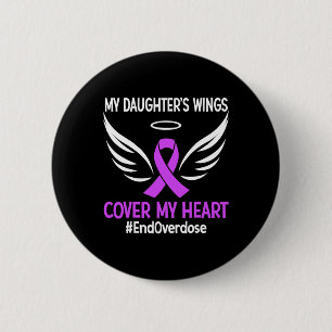 My Daughter's Wings Cover My Heart Purple Ribbon 6 Cm Round Badge