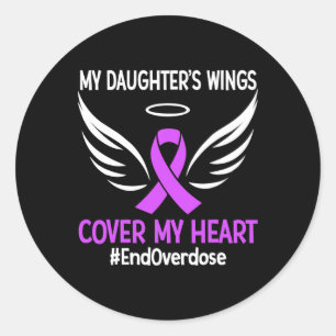 My Daughter's Wings Cover My Heart Purple Ribbon Classic Round Sticker
