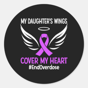 My Daughter's Wings Cover My Heart Purple Ribbon Classic Round Sticker