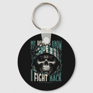 My Demons Know I Fight Ck Ptsd Awareness Skull Key Ring