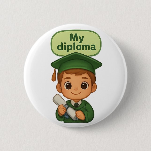 My Diploma Green Cap & Gown 6 Cm Round Badge (Front)
