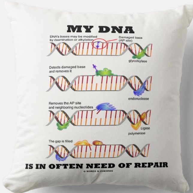My DNA Is In Often Need Of Repair DNA Humour Cushion (Throw pillow for anyone who has DNA that is in often need of repair)