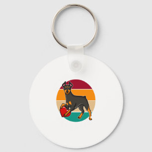 My Doberman Is My Valentine Heart Retro Sunset Dog Key Ring