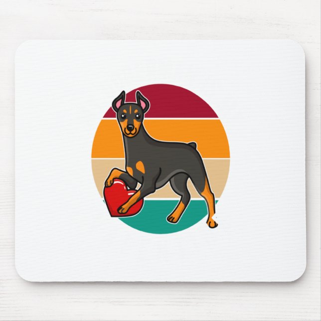 My Doberman Is My Valentine Heart Retro Sunset Dog Mouse Pad (Front)