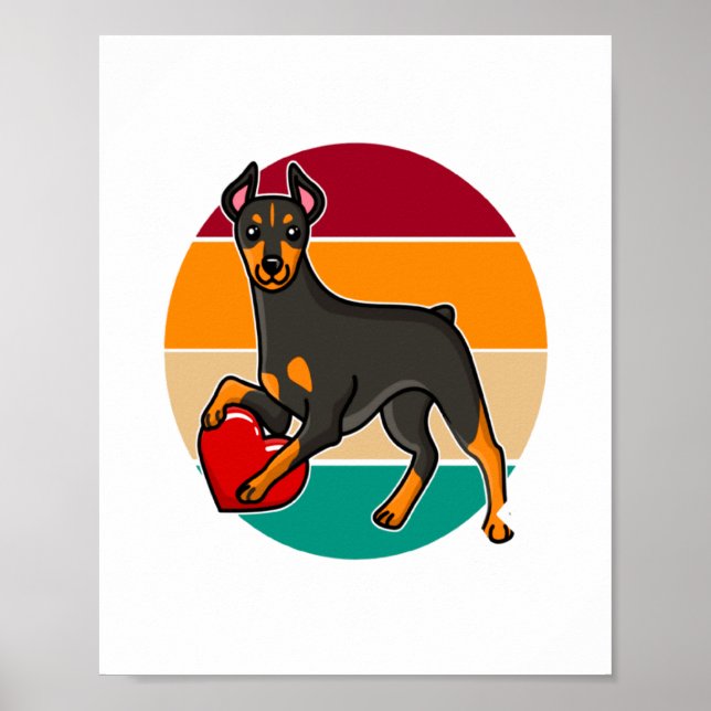 My Doberman Is My Valentine Heart Retro Sunset Dog Poster (Front)