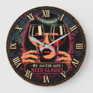 My Doctor Says I Need Glasses Funny Wine Large Clock