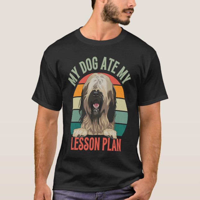 My Dog Ate My Lesson Plan Retro Briard Dog Teacher T-Shirt (Front)