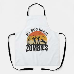 My Dog Hunts Zombies Vintage Halloween Dog Art_1 Apron