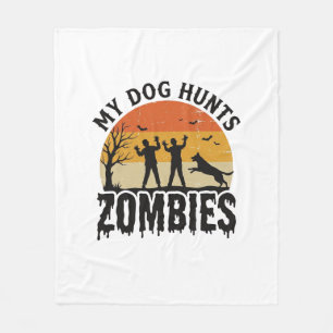 My Dog Hunts Zombies Vintage Halloween Dog Art_1 Fleece Blanket