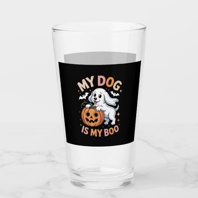 My Dog is My Boo Funny Halloween Glass (Front)