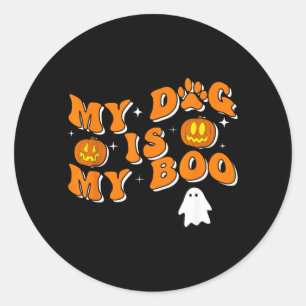My Dog Is My Boo Groovy Ghost Dog Halloween Funny Classic Round Sticker