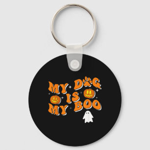 My Dog Is My Boo Groovy Ghost Dog Halloween Funny Key Ring