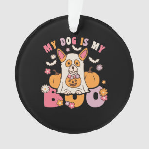My Dog Is My Boo Groovy Vintage Corgi Halloween Ornament