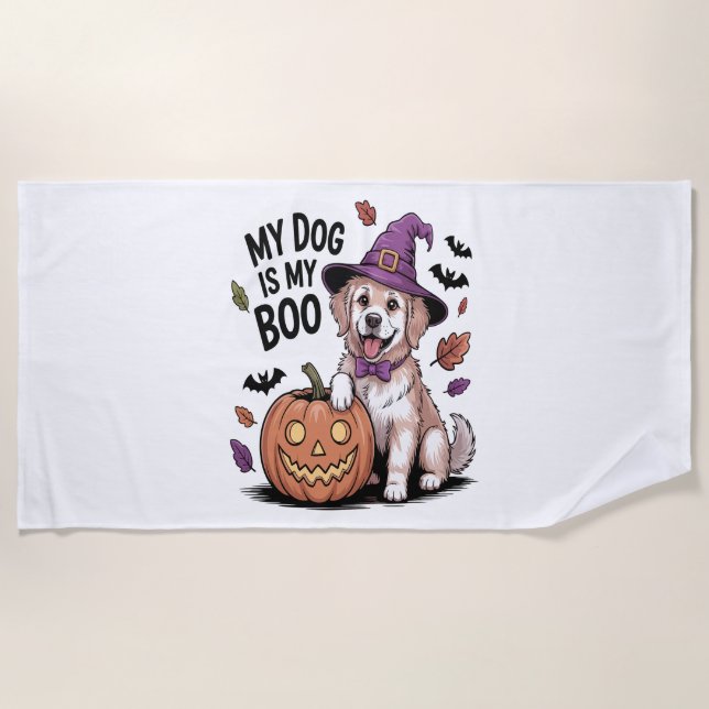 My Dog is My Boo Halloween Beach Towel (Front)