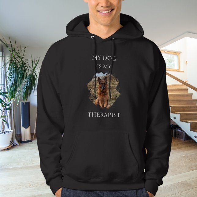 My dog is my theraphist photo black hoodie (Creator Uploaded)
