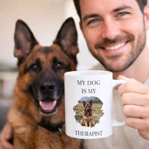 My dog is my therapist photo black coffee mug