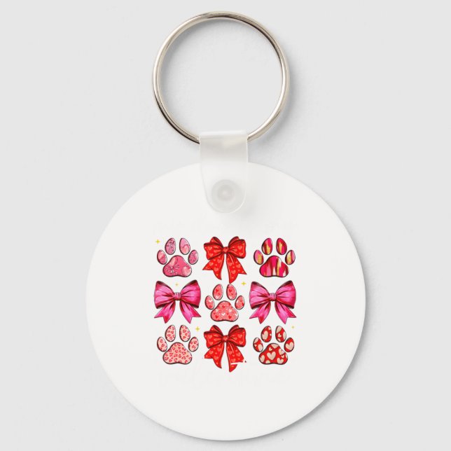 My Dog Is My Valentine Coquette Bow Dog Paw Valent Key Ring (Front)