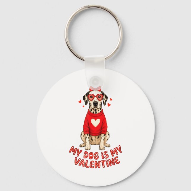 My Dog Is My Valentine Dalmatian Heart Gles Bow Do Key Ring (Front)