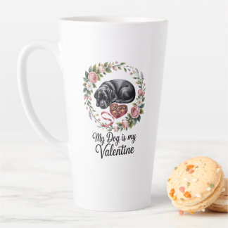 My Dog Is My Valentine Floral Puppy Lover Design Latte Mug