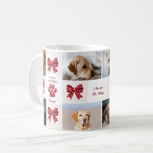 My Dog Is My Valentines Bow 4 Photos Coffee Mug (Front Left)