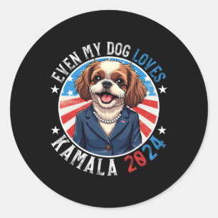 My Dog Loves Kamala 2024 Shih Tzu Lover Funny Camp Classic Round Sticker