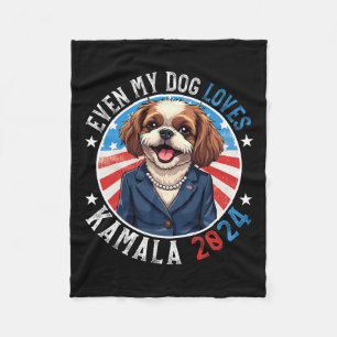 My Dog Loves Kamala 2024 Shih Tzu Lover Funny Camp Fleece Blanket