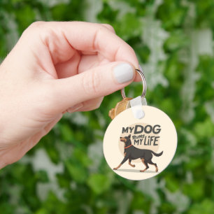My Dog Runs My Life Doberman Running Art Key Ring