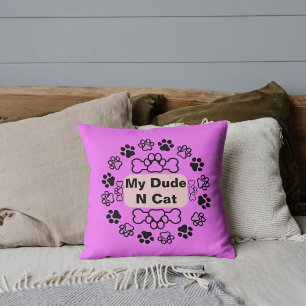 My Dude And Cat Funny Cute Modern Pet Paw Purple Cushion