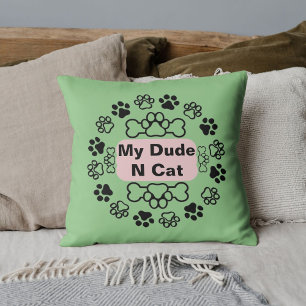 My Dude And Cat Funny Retro Cute Modern Paw Sage Cushion
