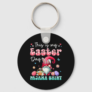 My Easter Day Pajama Shirt Floral Bunny Gnome Hunt Key Ring