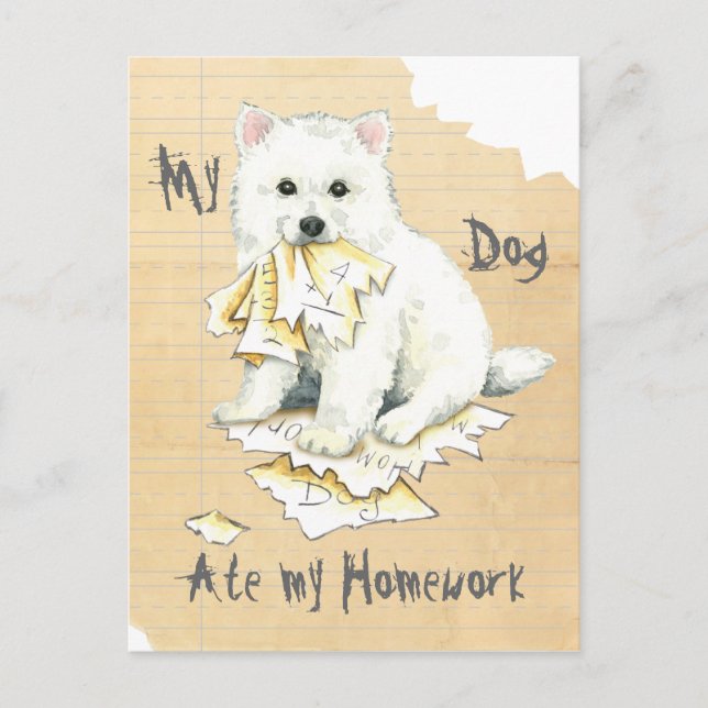My Eskie Ate My Homework Postcard (Front)